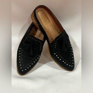 Miim Leather Mules Black Studded tassel Flats Loafers slip on women’s‎ size 8